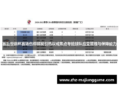 赛后世俱杯赛场伤停频发引热议成焦点考验球队应变管理与保障能力