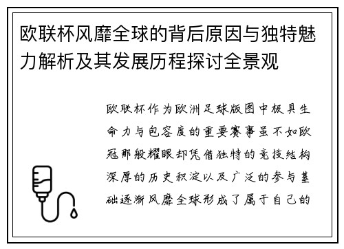 欧联杯风靡全球的背后原因与独特魅力解析及其发展历程探讨全景观